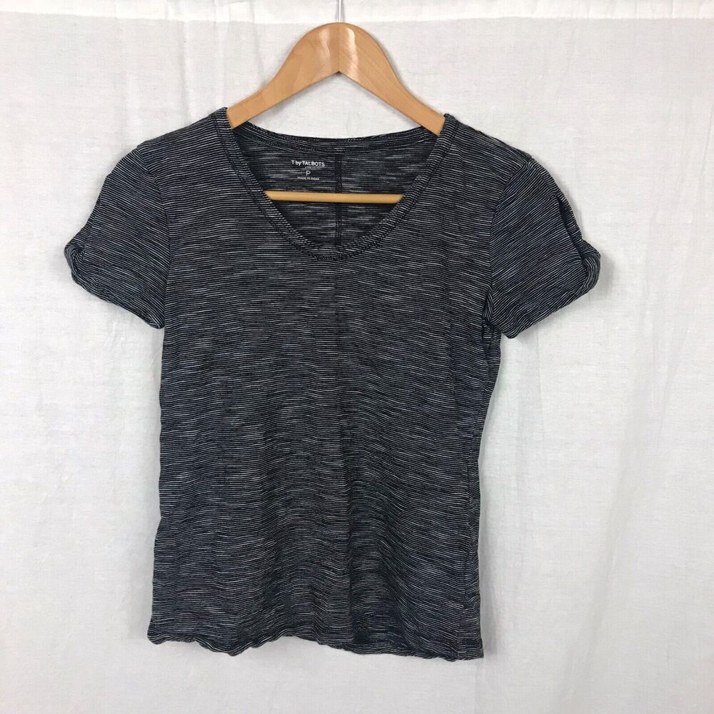 T by Talbots Women's V Neck Tee Shirt Open Short Sleeve Space Dye Size P Petite